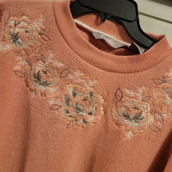 Vintage TanJay Peachy Pink Fleece Embroidered Sweater - Picture 3 of 4